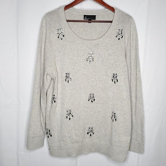 Lane Bryant Sweater 18 20 Bling Jeweled Embellished Beaded Gray Cotton Blend - Picture 1 of 7